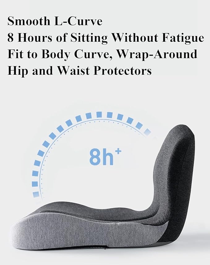 Orthopedic Cushion,Ergonomic Memory Foam L-Shaped Integrated Seat Cushions with Adjustable Strap,Ultra Breathable Non-Slip Design for Office Chair,Car,Wheelchair (Black)