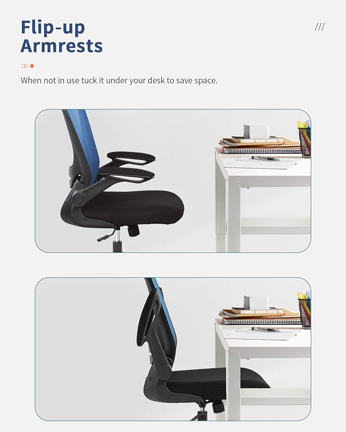 Home Office Chair Ergonomic Desk Chair Mesh Computer Chair with Lumbar Support Flip-up Arms Swivel Rolling Executive Task Chair Adjustable Chair for Adults(Blue)