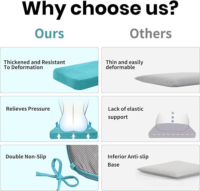 2'' Thick High-Density Foam Indoor Chair Cushions | Dining Chair Pads with Ties, Removable Washable Cover, Kitchen Chair Cushions 17"x16",Turquoise 4 Pack