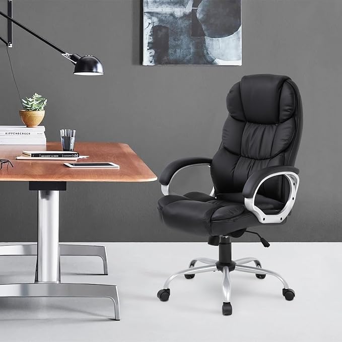BestOffice Ergonomic Office Chair Desk Chair Computer Chair with Lumbar Support Arms Executive Rolling Swivel PU Leather Task Chair for Women Adults, Black
