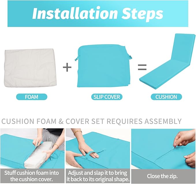 Outdoor Chaise Lounge Cushions for Patio, Lounge Chair Cushions, Waterproof Replacement Seat Pads for Outdoor Furniture (1, Teal, 80"x26"x3")