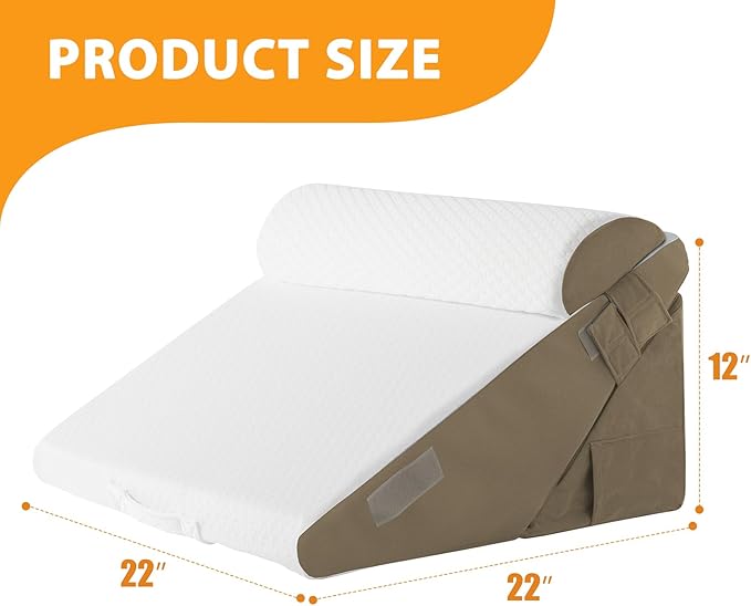 Ruqmuis 3PCS Wedge Pillow Set for After Surgery, Adjustable 9&12 Inch Bed Wedge Pillow for Sleeping, Incline Pillow Wedge for Headboard, Post Surgery, Acid Reflux, Neck&Back Support, Brown