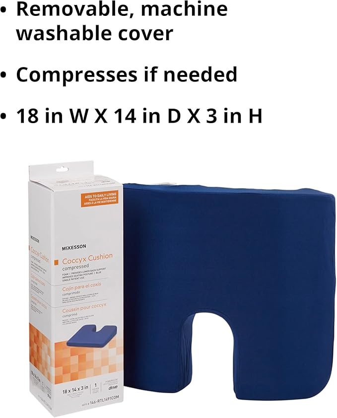McKesson Coccyx Seat Cushion, Foam, 18 in x 14 in x 3 in, 1 Count