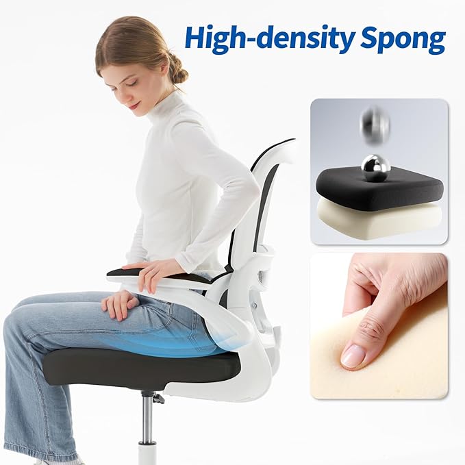 TRALT Drafting Chair - Tall Office Chair with Adjustable Footrest Ring and Lumbar Support Ergonomic Tall Desk Chair - Mesh Stangding Desk Chair with Flip-Up Armrests for Home and Work (Black White)