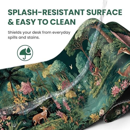 Aesthetic Desk Mat, Cute Enchanted Forest Desk Pad Protector for Work & Decor, 35.4" x 15.7", Pretty Non-Slip Extended Mouse Pad for Office or Home