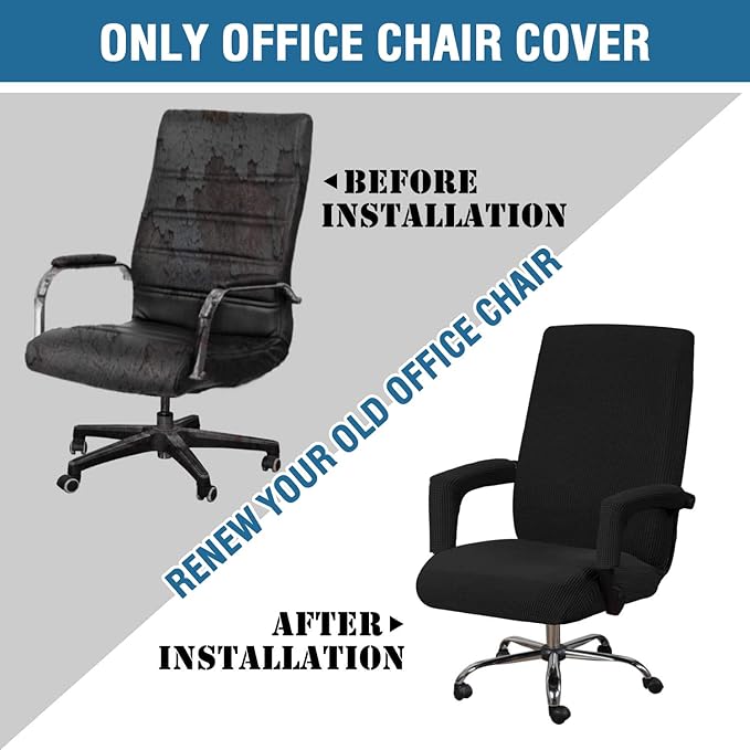 H.VERSAILTEX Home Office Chair Covers Stretchable Computer Desk Chair Covers Mid - High Back Universal Executive Boss Gaming Seat Cover Removable Machine Washable，Non Slip Thick Jacquard, Black- Large