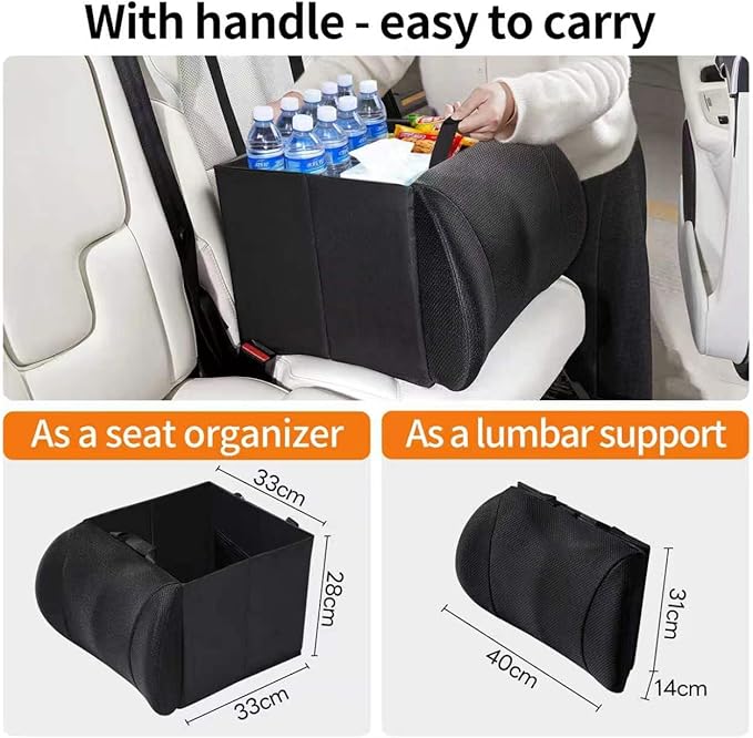 2nd Gen Lumbar Support Pillow for Car & Seat Organizer, 30L Collapsible Seat Organizer, Adjustable Securely Fixed, Suitable for storage needs in all types of vehicles