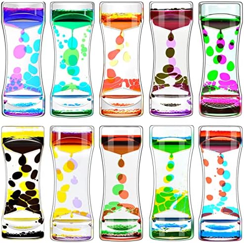 Liquid Motion Bubbler Timer Pack of 10 Great Desktop Colorful Hourglass Liquid Bubbler Small Calming Relaxing Toys Sensory Anxiety Autism ADHD Fidget Toys (10 Pack, Rainbow)