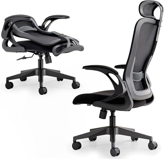 Tervo Model U | Folding Office Chair for Small Spaces | Gaming Chair for Adults & Kids | Ergonomic Mesh Computer Chair for Bedroom | Foldable Desk Chair for Home Work (Midnight Black Headrest)