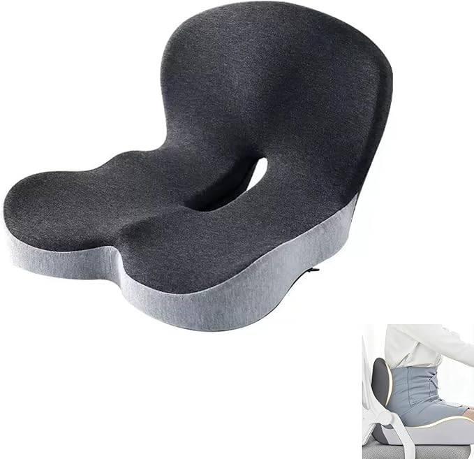 Orthopedic Cushion, L-Shaped Ergonomic Design Seat Cushion, Non Slip Memory Foam Car Cushion with Back Support for Tailbone & Hips Pain Relief, Suitable for Office, Car, Home, Long Sitting