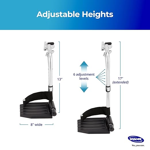 Invacare Wheelchair Legrest with Heel Loops & Swing-Away Design, Adjustable Footrest Length and Flip-Up Composite Footplate, Easy-to-Install, Compatible with Most US Wheelchairs & Transport Chairs