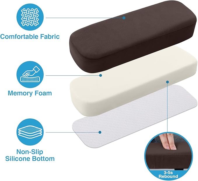Smiry Ergonomic Office Chair Armrest Pads, Memory Foam Arm Rest Covers, Non-Slip Armrest Cushion with Adjustable Buckles and Straps, Elbow Relief for Desk, Gaming & Wheelchair (Chocolate, Set of 2)