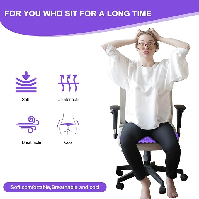 Shouken Large Gel Seat Cushion for Long Sitting - 18 x 17 Inches, with Non-Slip Cover, Soft & Breathable, Gel Chair Cushion for Wheelchair, Car, Desk, Home, Office Chair, Hip Pain Relief