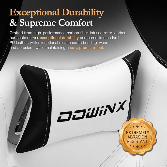 Dowinx Gaming Chair Breathable PU Leather Gamer Chair with Footrest Massage Lumbar Support, Big and Tall Ergonomic Reclining Computer Chair with Pocket Spring Cushion for Adults Teens (Black&White)
