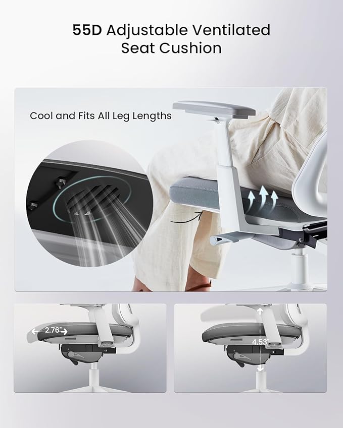 ProtoArc Ergonomic Office Chair - Flexer Pro Mesh Desk Chair with Lumbar Support for Women, Slide Seat & 4D Armrests, Tilt Lock | Stylish & Comfortable for Home Office, Computer Work - White