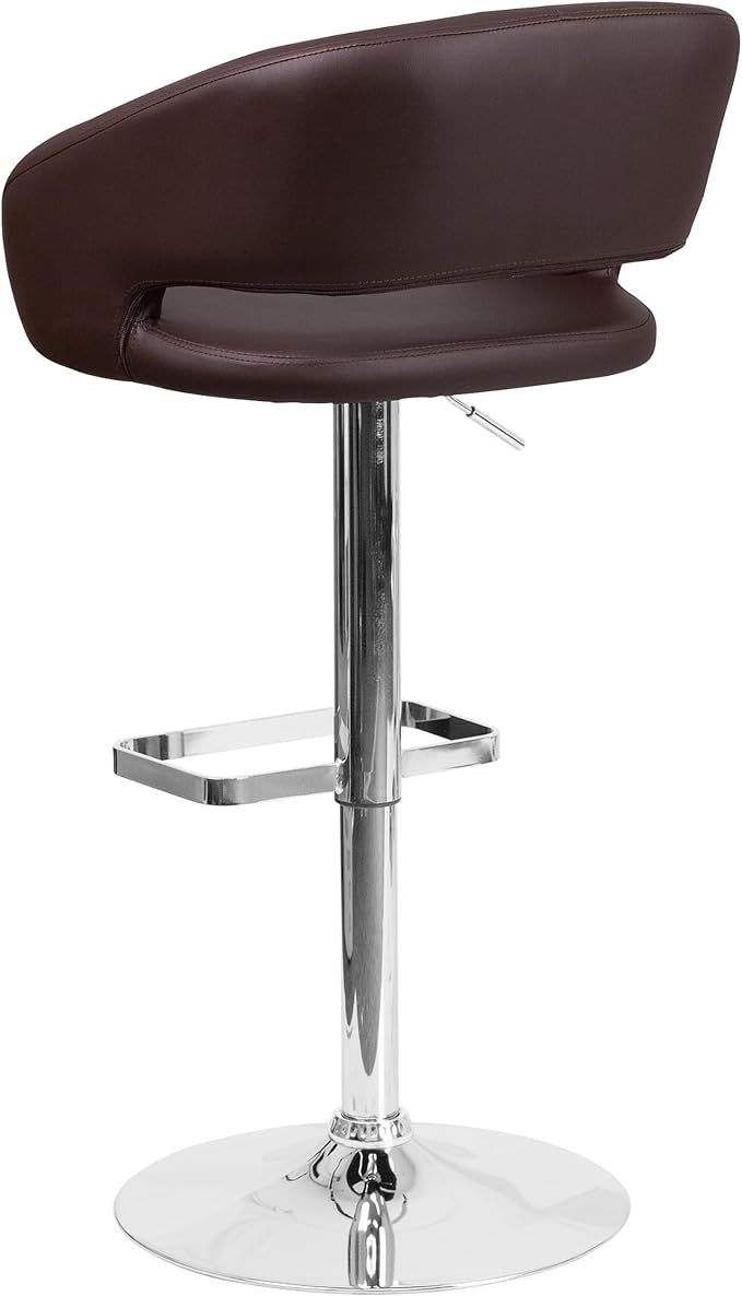 Flash Furniture Erik Comfortable & Stylish Contemporary Barstool with Rounded Mid-Back and Foot Rest, Adjustable Height - Brown Vinyl with Chrome Base