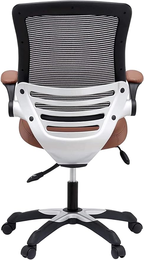 Modway Edge Mesh Back and White Vinyl Seat Office Chair With Flip-Up Arms - Computer Desks in Tan