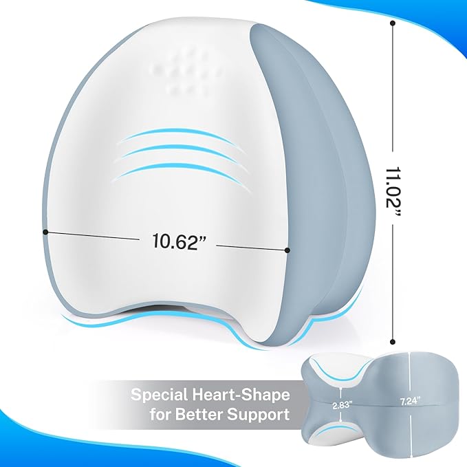 Knee Pillow for Side Sleepers, Leg Pillow with Washable Cover, Memory Foam Leg Pillow for Side Sleeping, Heart-Shape Cushion for Hip, Back & Sciatica Pain Relief, Light Blue