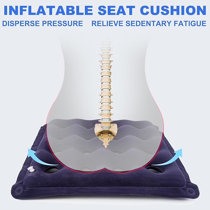 2-Pack Waffle Inflatable Seat Cushions with Pump, 18 Inch Beige 16-Hole Air Cushion for Pressure Relief, Wheelchair, Office Chair, Car Seat & Travel (Navy Blue)