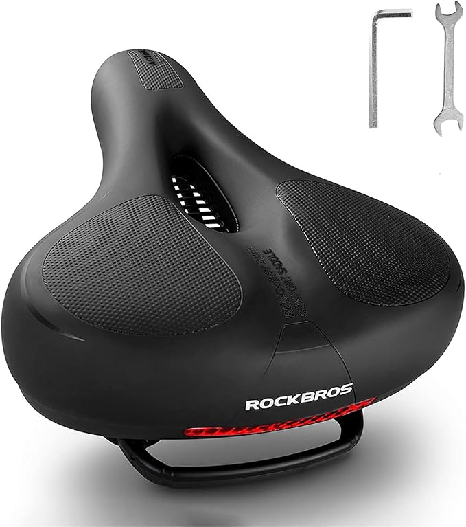 ROCKBROS Bike Seat Cushion for Men Women with Dual Shock Absorbing Ball Memory Foam - Ergonomic Bike Saddle, Handle for Easy Transport Soft Wide Waterproof Exercise Bicycle Seat for Peloton, Road Bike