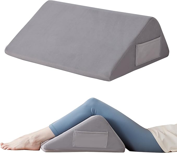 Ruqmuis Knee Pillow for Back Sleeping, 8” Knee Wedge Pillow to Elevate Knee, Leg Pillow for Back Pain Relief, Triangle Pillow, Leg Elevation Pillows for After Surgery, Blood Circulation, Velvet
