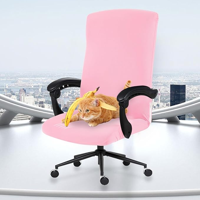 Elastic Computer Chair Cover with Durable Zipper - Protective Removable Washable Universal Office Desk Chair Seat Slip Cover - Stretchy Soft Anti-dust Desk Chair Seat Protector for Dogs, Cats, Pets