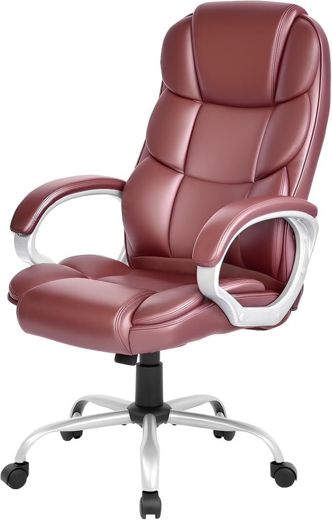 FDW Office Chair Computer High Back Adjustable Ergonomic Desk Chair Executive PU Leather Swivel Task Chair with Armrests Lumbar Support (Dark Brown)