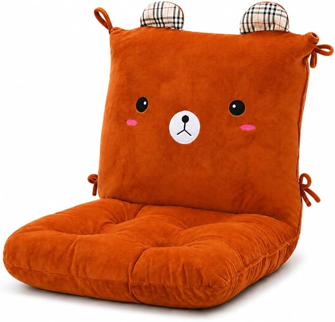 ChezMax Chair Cushion Plush Seat Cushion Back Cushion with Ties, Detachable Thickened Desk Chair Pads, Cartoon Waist Pillow Cushion Decor for Chair Car Office Patio Wheelchair, Cartoon Bear