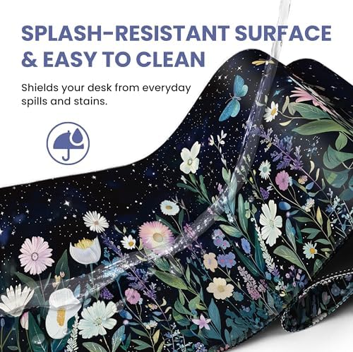 Aesthetic Desk Mat, Cute Celestial Garden Desk Pad Protector for Work & Decor, 31.5" x 11.8", Pretty Non-Slip Extended Mouse Pad for Office or Home