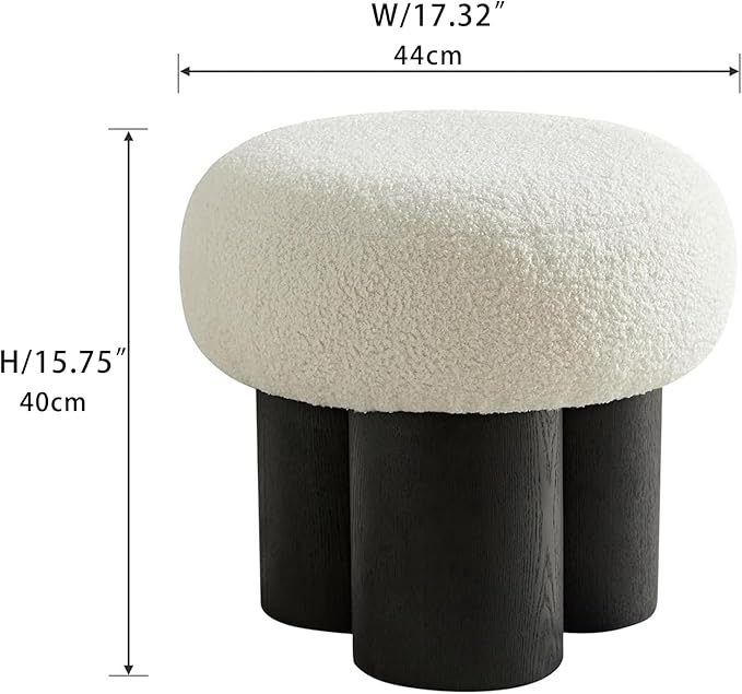 Round Foot Stool, Small Mushroom Ottoman Pouf Footstools Modern Boucle Ottoman Footrest Under Desk, Teddy Foot Rest for Couch Sofa Comfy Floor Step Stool for Living Room,Bedroom,Office(White)