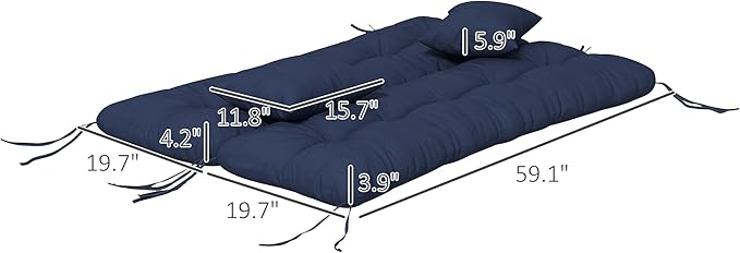 Outsunny 59" Tufted Bench Cushions & Throw Pillows, 4 Piece Swing Cushion Set, Indoor/Outdoor Replacement Bench Seat Pad, Back Cushion & 2 Pillows for Outdoor Furniture, Navy Blue