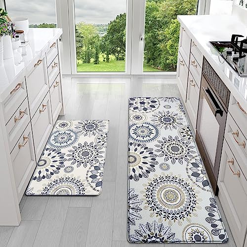 Sofort Kitchen Rug Set of 2 Anti Fatigue Kitchen Mats for Floor, Non Slip Waterproof Kitchen Rugs, Ergonomic Cushioned Comfort Standing Mats for Laundry, Office, Sink