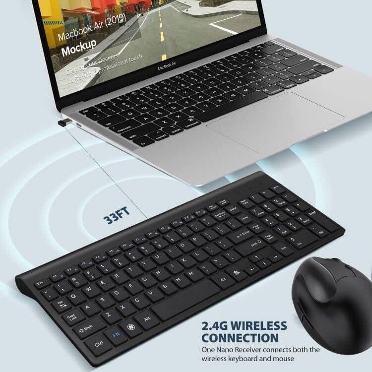 Fonicer 2.4GHz Wireless Vertical Ergonomic Mouse and Keyboard Combo Ultra-Thin Portable Size for PC Desktop Computer Laptop Mac For Students or Small Hands