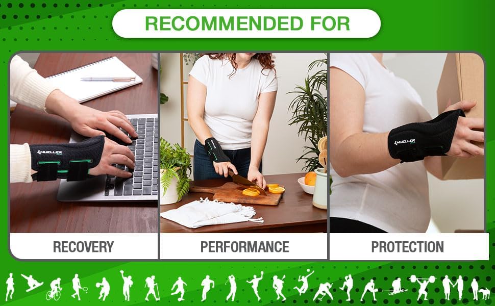 MUELLER Sports Medicine Green Fitted Wrist Brace for Men and Women,Wrist Pain Relief Support,Ideal for Carpal Tunnel,Tendonitis,Arthritis,Right Hand,Black,Large/X-Large,(Pack of 2)