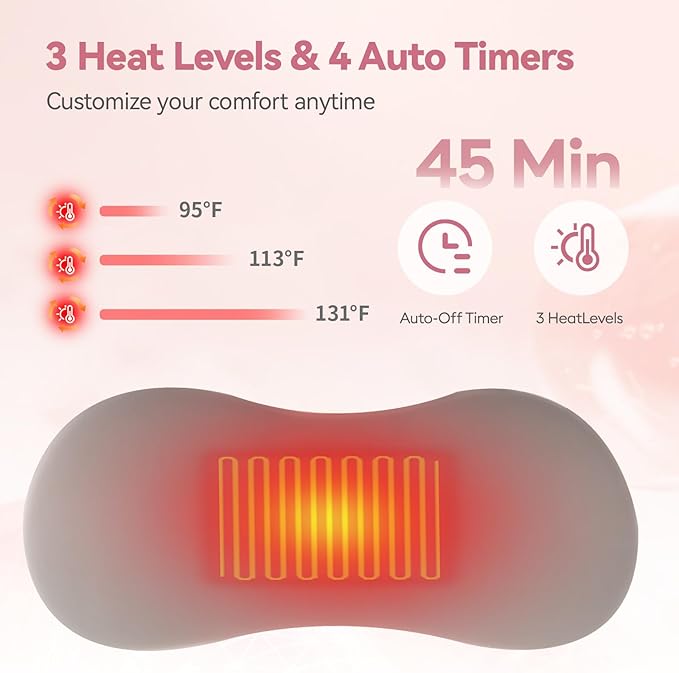 Heated Lumbar Support Pillow for Sleeping – Memory Foam Back Pillow for Bed, 3 Heat Levels & 8 Timers, Ergonomic Lower Back Pillow for Side, Back & Stomach Sleepers, Washable Cover