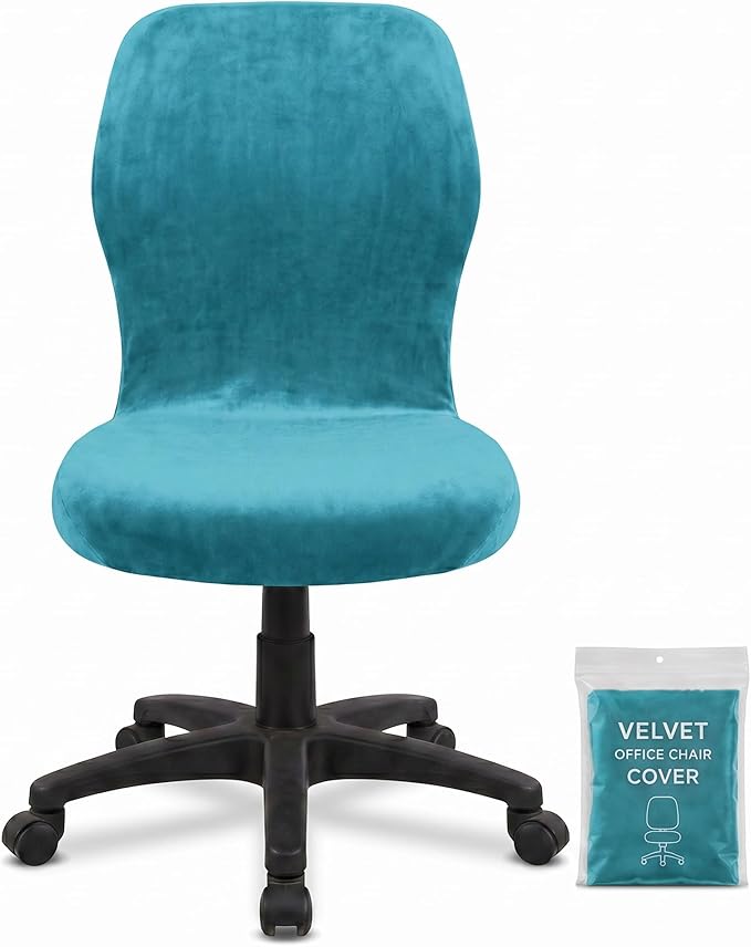 Deisy Dee Velvet Stretch Armless Office Chair Covers - Colorful Stretch Slipcover for Desk Chairs (Turqouise)