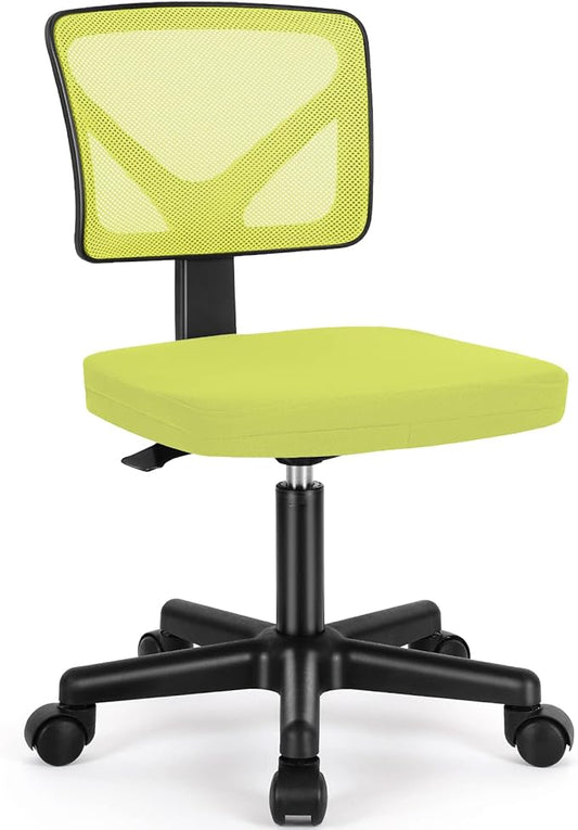 Sweetcrispy Small Office Chair, Ergonomic Low-Back Mesh Rolling Work Swivel Desk Chairs with Wheels, Armless Comfortable Seat Lumbar Support for Home, Bedroom, Study, Student, Adults, Green
