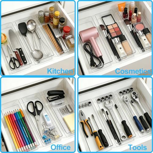 Manalete 8 Pcs Large Clear Plastic Drawer Organizer,12"x6" Vanity Organizer