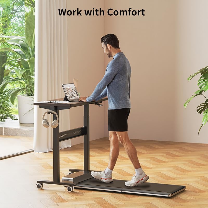 HitGo Mobile Standing Desk with Wheels, Pneumatic Height Adjustable Desk