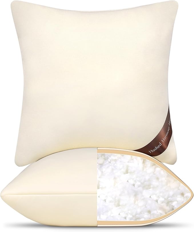14x14 Pillow Inserts Set of 2- Shredded Memory Foam Pillow Forms - 3-Layer Hybrid Design for Lumbar Support, Small Throw Pillow Insert for Office Chair & Nursery Beige
