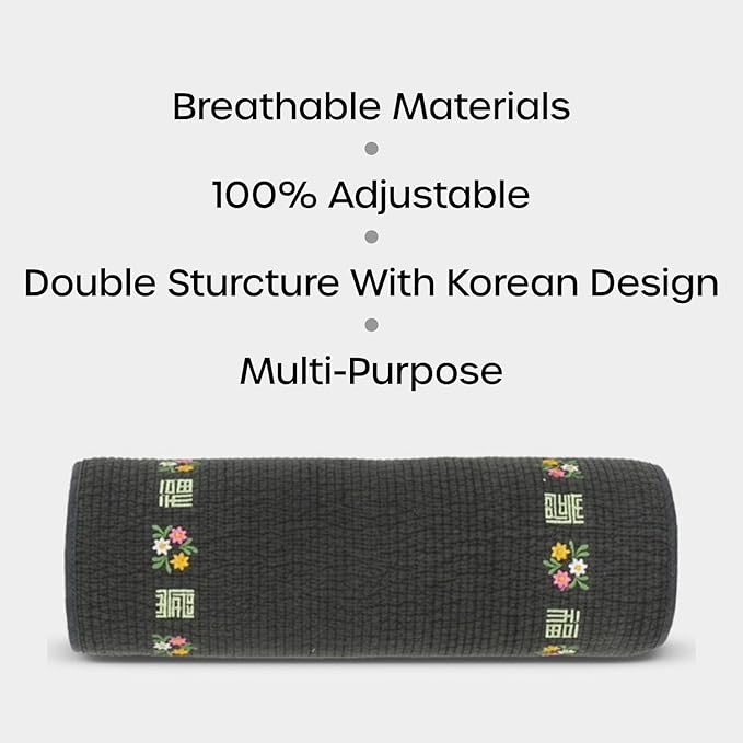 12-inch Korean Buckwheat Cervical Neck Roll — Compact Cypress-Filled Bolster Pillow for Targeted Neck Support (BTS Jungkook's Pick) — Adjustable Firmness, Organic Cotton Cover