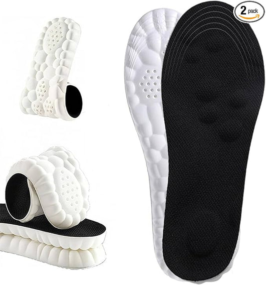 4D Cloud Insoles for Men Women, Breathable Memory Foam Cloud Massage Insoles, Enhanced Arch Support & Cushioned Comfort,Relief Foot Pain,Fits All Shoe Types(1 Pairs-Black, Men 8-9/Women 10-11)