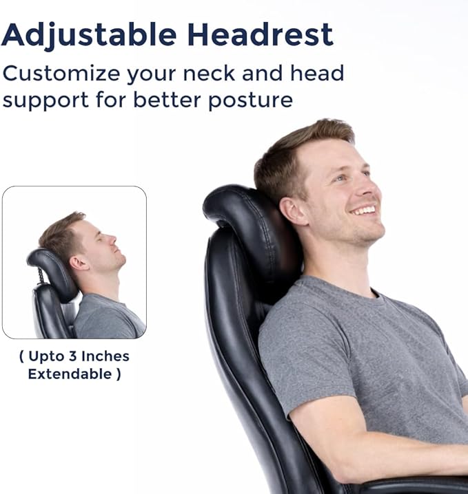 Q-Seat Office Chair with 5-Level Lumbar Adjustment | Recline & Relax Function | Heavy Duty Ergonomic Desk High Back Executive Chair | Flip-up Armrest | Adjustable Headrest | Leather Black