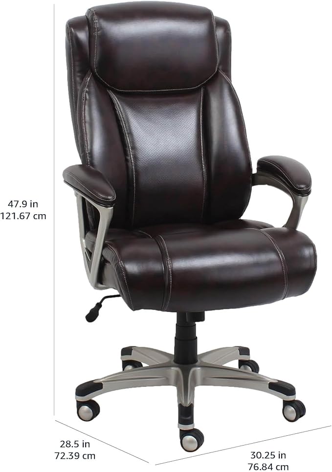 Amazon Basics Big and Tall Executive Office Chair with Lumbar Support, Adjustable Height, 360-Degree Swivel, 350-Pound Capacity, 28.5"D x 30.25"W x 47.9"H, Brown with Pewter Finish