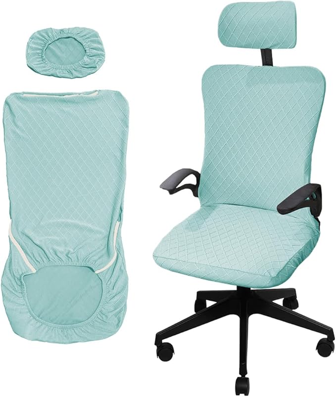 Ergonomic Office Chair Covers Set with Headrest Cover Stretch Desk Computer Chair and Headrest Slipcovers Washable Protector Slipcovers for Swivel Computer Chair 2 Pieces Elegant Blue