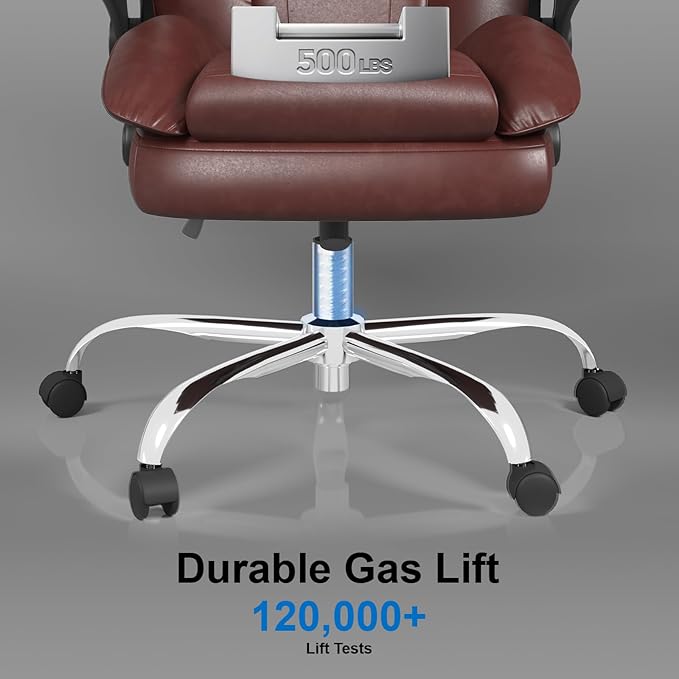 Office Chair, Home Desk Chair, Ergonomic Computer Chair with Lumbar Support, Executive Leather Chair with Flip-Up Armrests, Big and Tall Swivel Rolling Chair, Brown