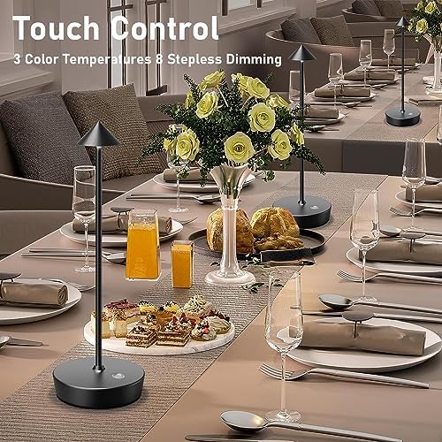 Set of 2 Cordless Rechargeable Led Table Lamp Battery Operated Light Black