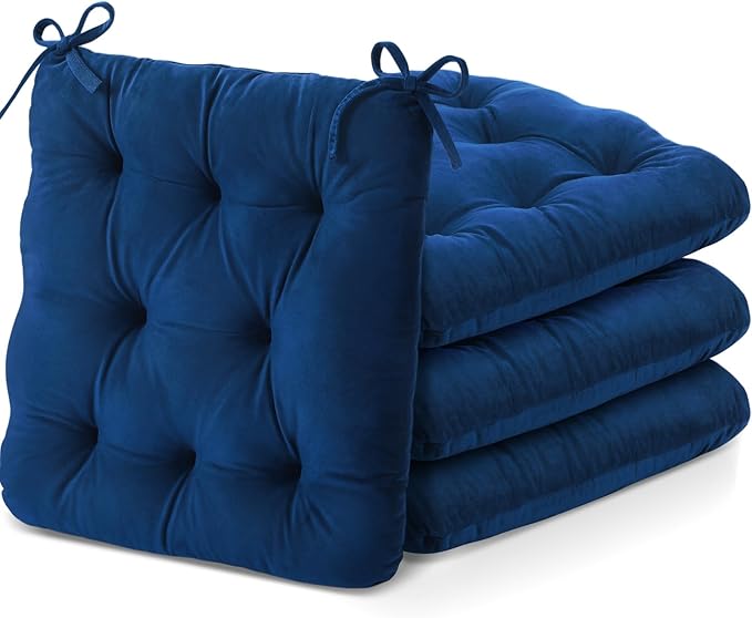 Nuanchu Memory Foam Chair Cushions Set of 4, Thick Indoor Seat Cushions for Dining Chairs Tufted Seat Pads for Kitchen, Dining Room, Office,(Royal Blue,15.5"x15.5"x4")