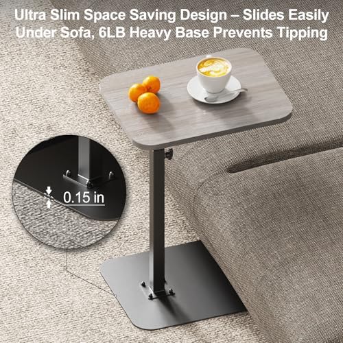 Side Table Sofa Tray for Couch Heavy Metal Base Swivel/Adjustable Height