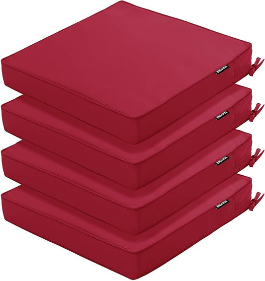 4 Pack Outdoor Chair Cushions 19 x 19 Inch Water Resistant Patio Chair Cushions with Tie 3 Year Color Fastness Thick Outdoor Seat Cushion for Garden Lawn Patio Furniture Burgundy